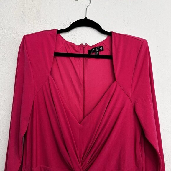 Eloquii Midi Dress Women's Sz 18 Hot Pink V-Neck Long Sleeve Twist Front Stretch - Picture 2 of 15